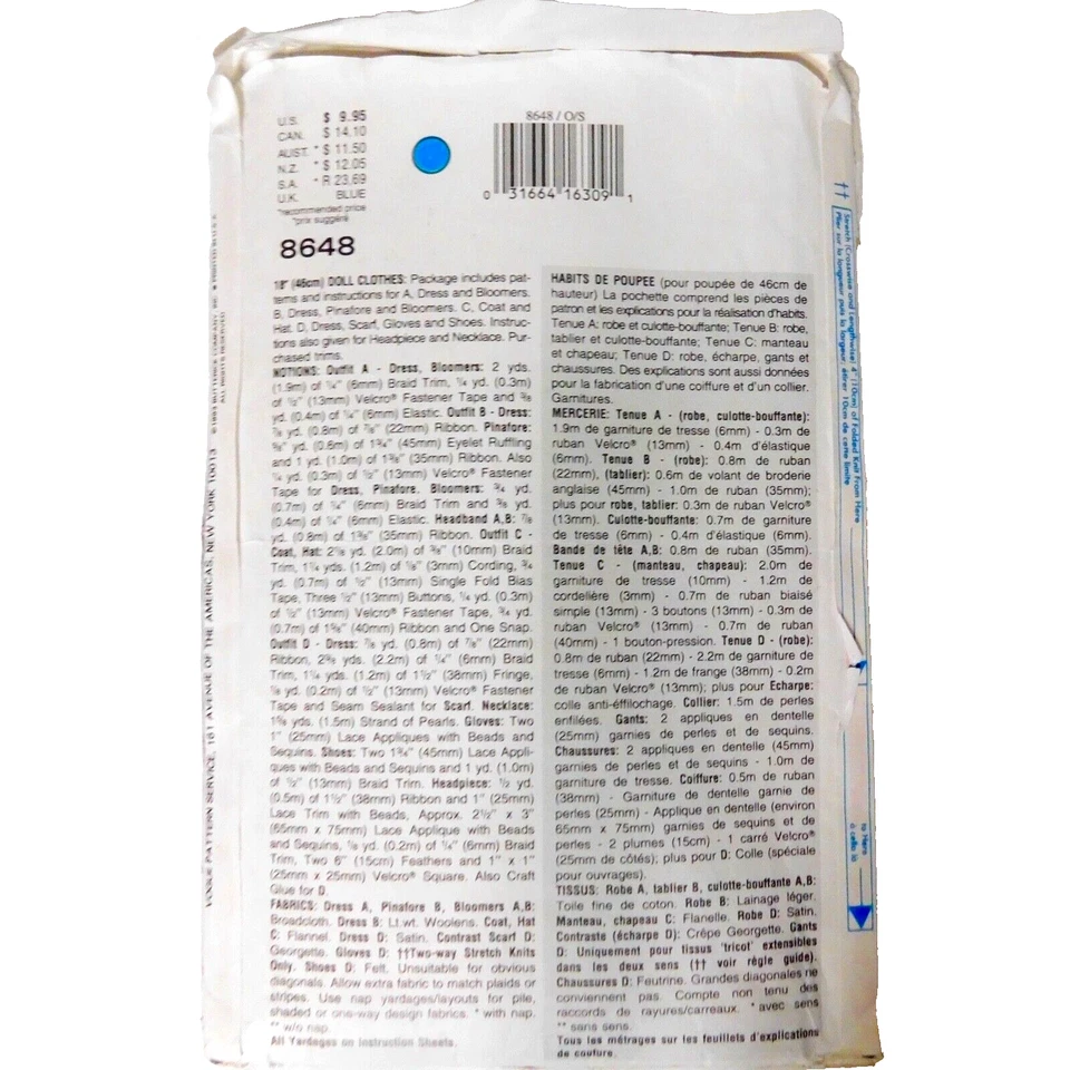 Vogue Craft 8648 Outfits 18 in. Dolls American Girl Vintage 1993 By Linda Carr - Image 3 of 4