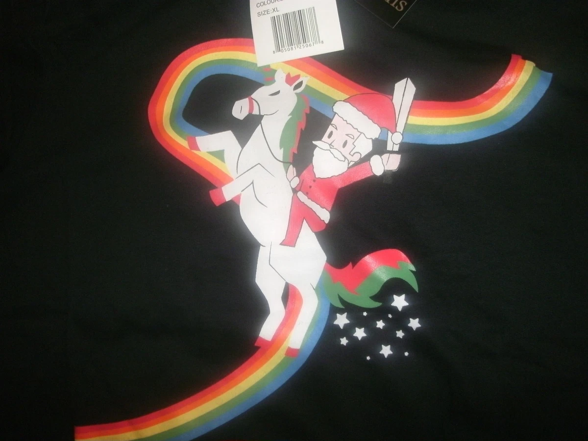 Sword Santa Riding Unicorn Rainbow Ugly Christmas Sweater Sweatshirt Men L B176