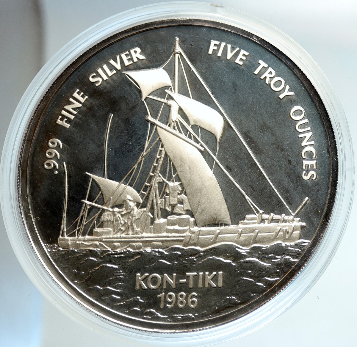 1986 SAMOA UK British KON-TIKI EXPEDITION Vintage Silver $25 5OZ