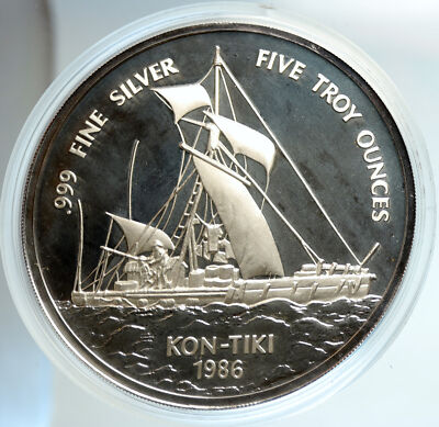 1986 SAMOA UK British KON-TIKI EXPEDITION Vintage Silver $25 5OZ