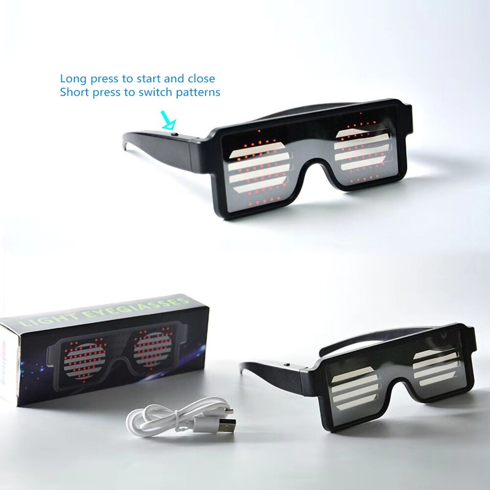Usb LED Glasses 10 Models Light Up Glow Sunglasses Halloween Bar Party