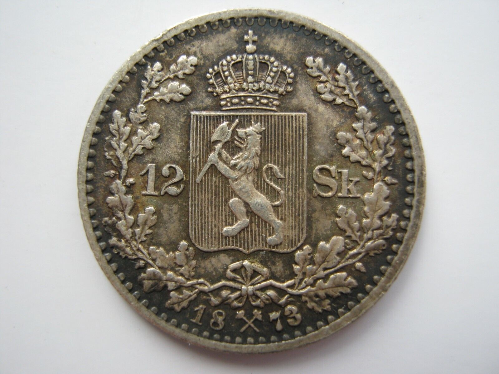 Norway 1873 silver 12 Skilling EF Rare in high grade