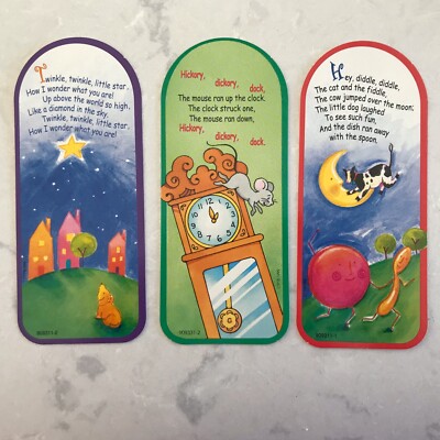 NURSERY RHYME BOOKMARKS Twinkle Twinkle, Hickory Dickory Dock, Hey Diddle Diddle