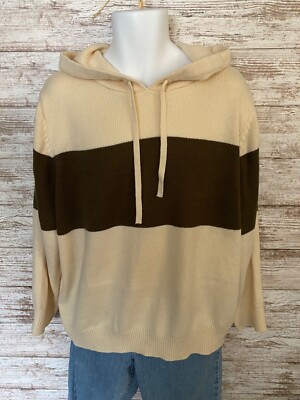 Bloomchick Knit Pullover Hoodie Cream/Olive Green Sweater -  Women's Plus 22-24
