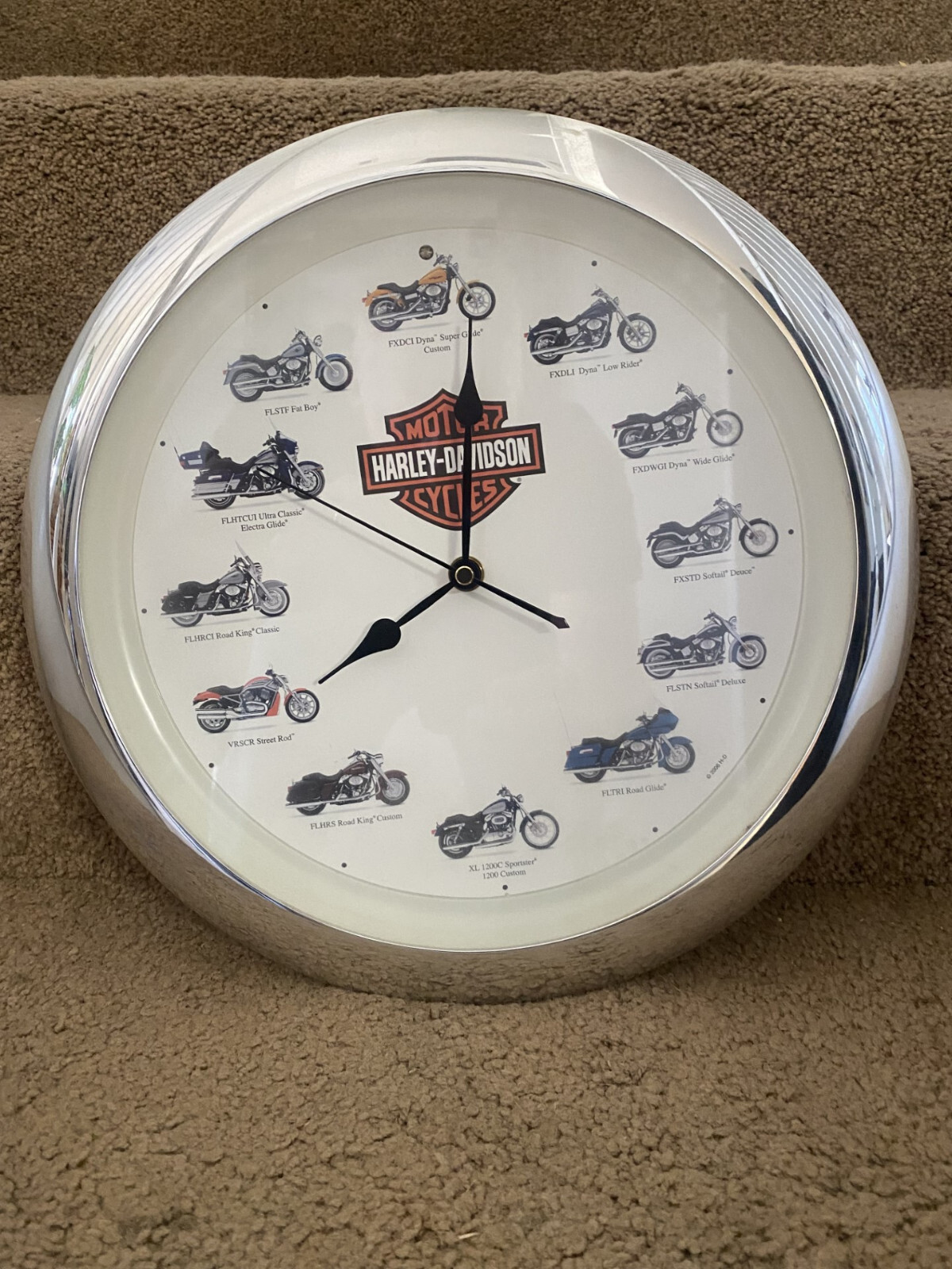 Vintage 2002 Chrome Harley Davidson Wall Clock Motorcycles Electronic