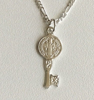 Cadena de Plata LLave de San Benito 18'' - 22 mm - Heiliger Benedikt Schlüssel Halskette