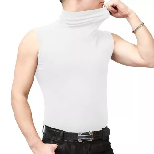 Herren Ärmellos Rollkragen T-Shirt Einfarbig Tank Shirt Thermo Pullover Oberteil Slim Fit - Bild 9 von 15