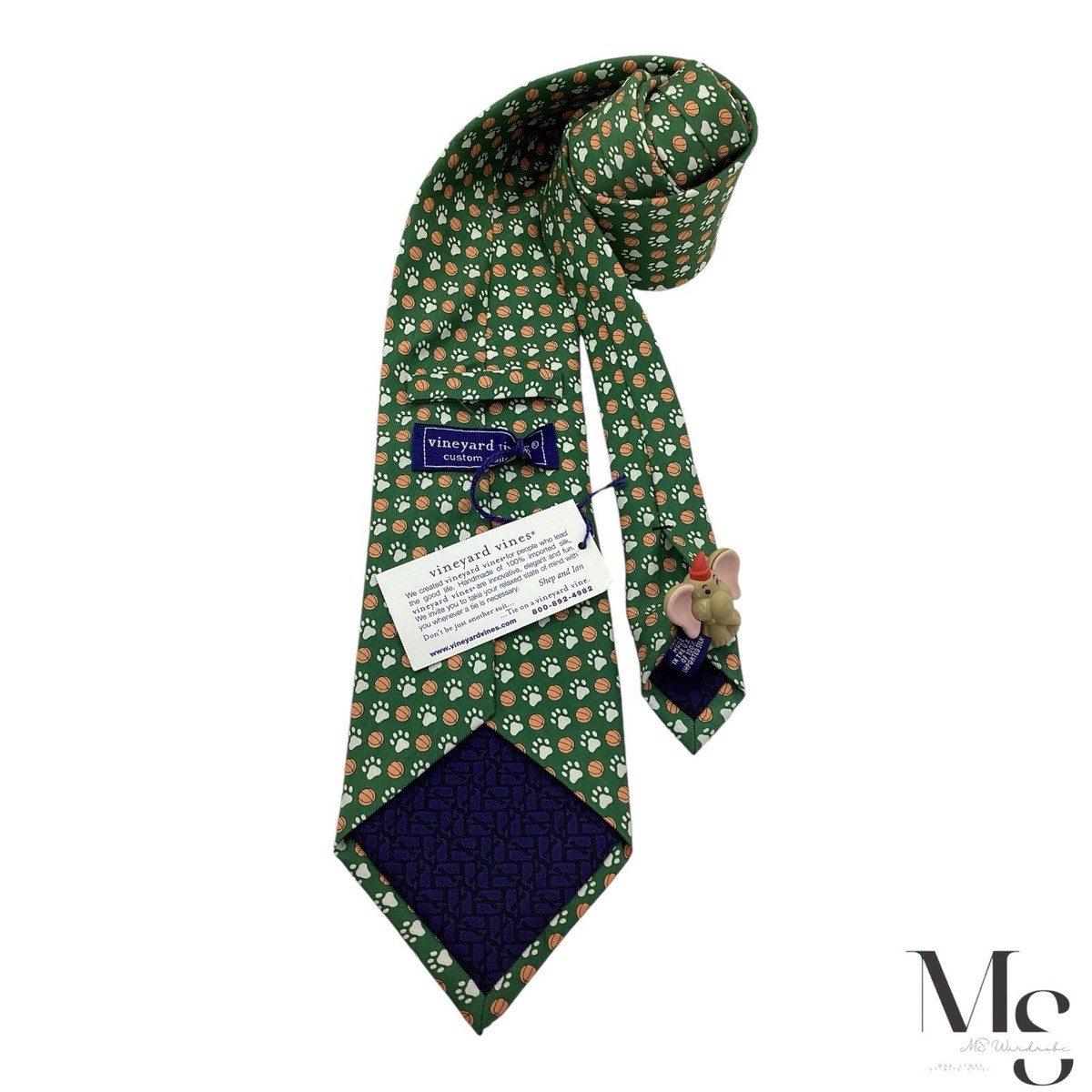 VINEYARD VINES Green Basketball Print Silk Tie Hand Made In USA W