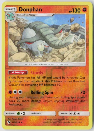 Reverse Holofoil Donphan 112/214 NM SM - Lost Thunder