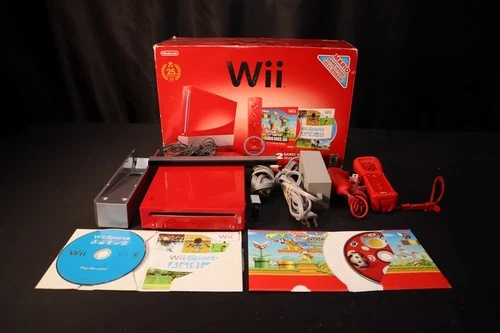 Nintendo Wii Red RVL-001 Mario Bros 25th Anniversary Ed Console CIB Tested