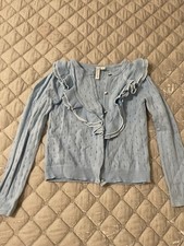 Janie and Jack girls ruffled cardigan sweater in sky blue, size 7