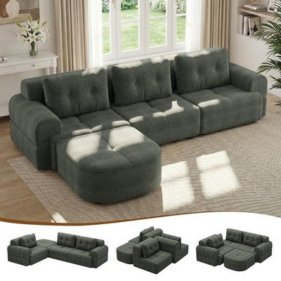 112'' L-Shaped Sectional Sofa Modular Cloud Couch w/ Chaise, Boneless No Assembly