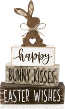 4Pcs Easter Tabletop Decorations Bunny Wooden Block Signs Gift Rustic Tiered Tra