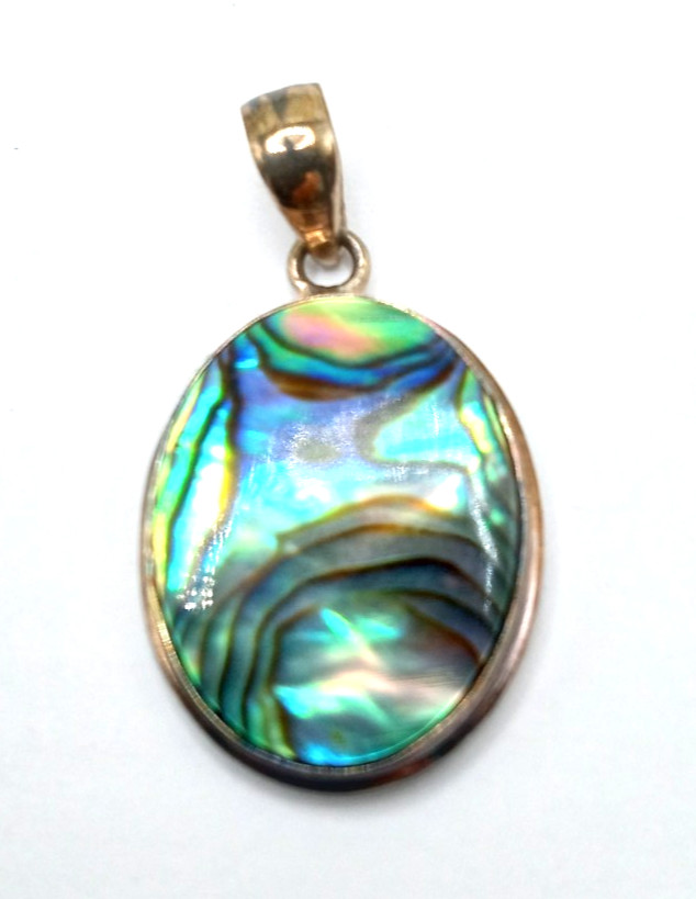 Vtg Sterling Silver Abalone Dangling Pierced Earrings &  Pendant w Bonus Ring View 6
