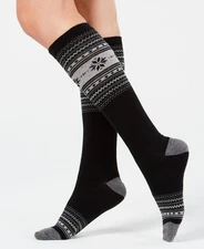 Charter Club Womens Sock Size 9-11 Fair Isle Holiday Knee High Socks Black 2047