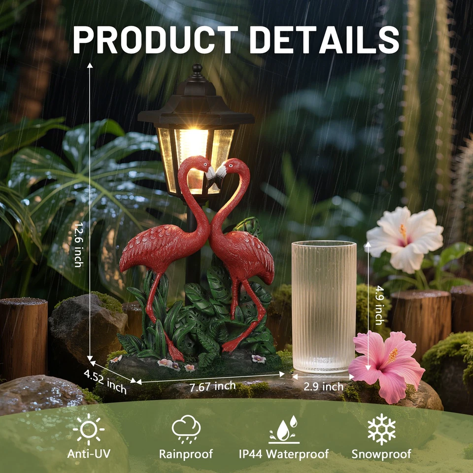 Estatua de jardín solar flamenco: adorno de patio divertido decorativo con iluminación solar para exteriores Foto 3 de 4