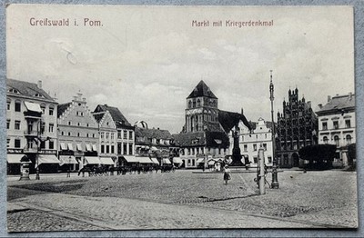 AK Pommern Greifswald Markt Kriegerdenkmal, ungelaufen