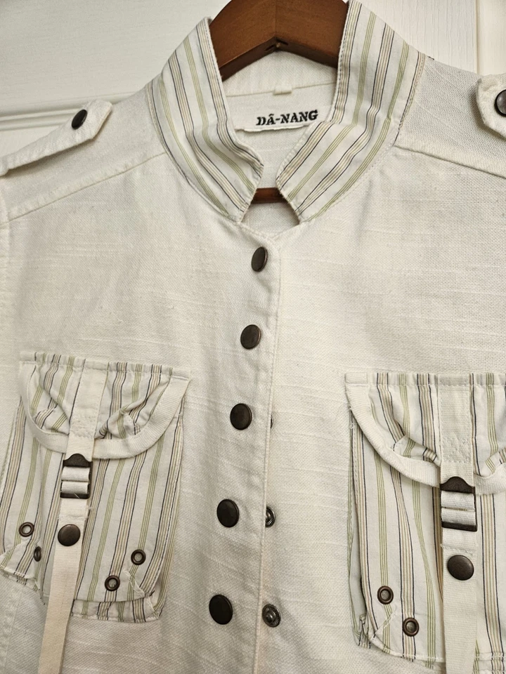 Chaqueta para mujer DA-NANG de lino marfil, talla grande, NUEVA Foto 2 de 4