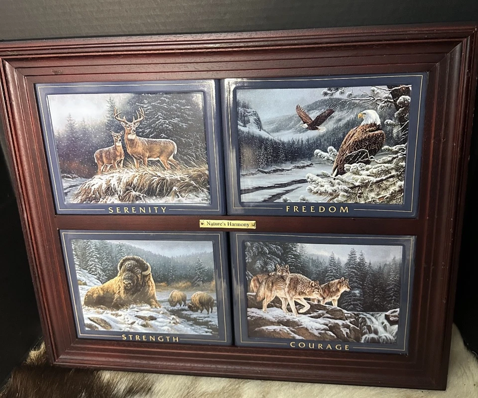 4 Framed Bradford Exchange Ceramic Plates Nature's Harmony By Rosemary Millette - Image 2 of 4