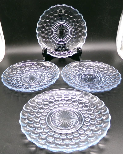 4-set 5-3/4” Vintage Anchor Hocking Sapphire Blue Bubble Glass Plates