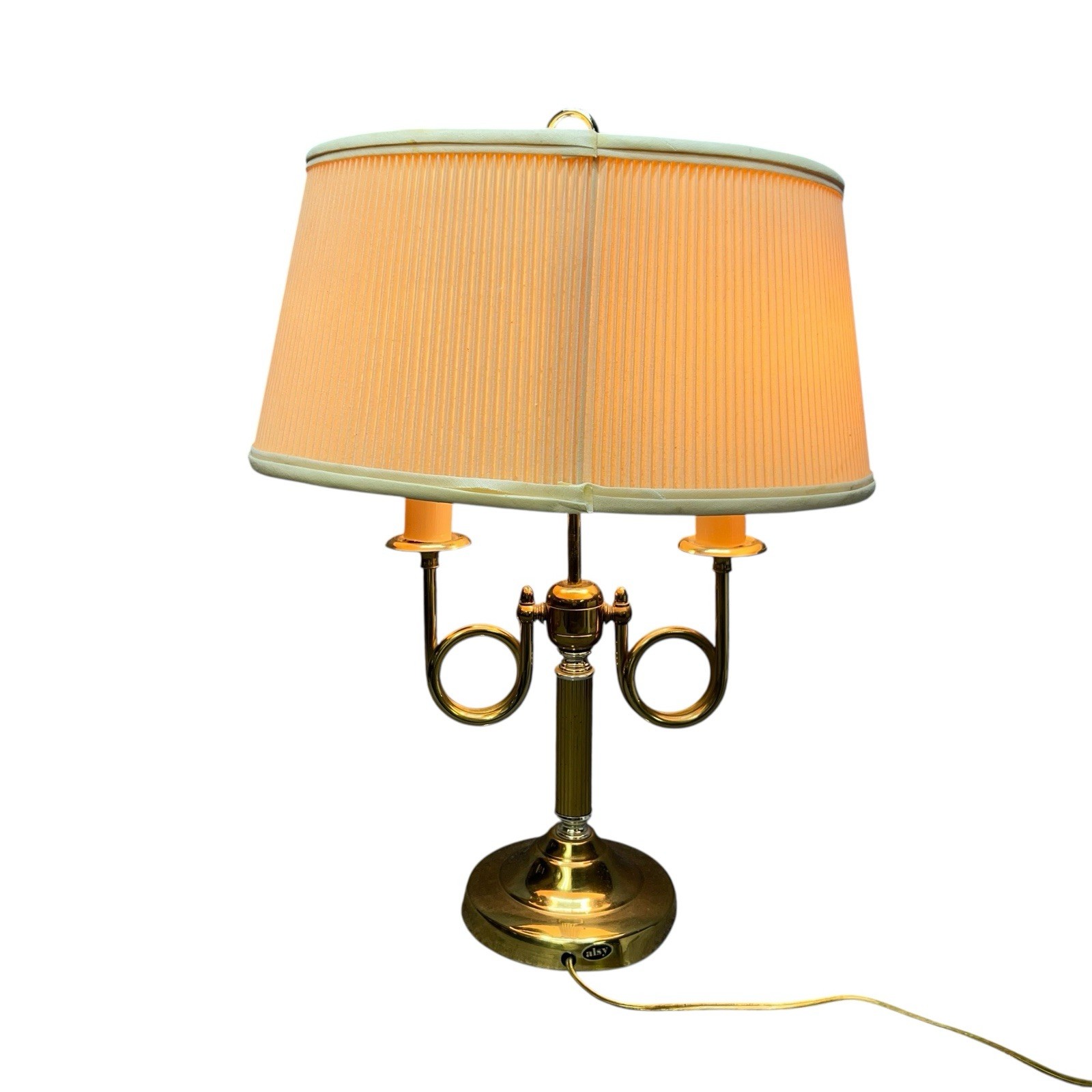 Vintage 1996 Brass Bouillotte 2 Arm French Horn Table Lamp Alsy 10”