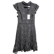 JOA Dress SZ M Gray Lace Overlay Choker Neck Zipper Knee Length Event New w Tags