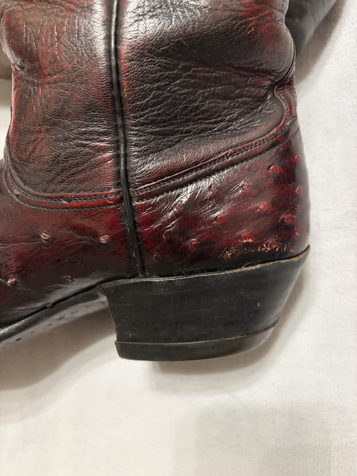 Vintage Lucchese Classics Cowboy Boots Men’s 11AA Black Cherry Ostrich USA Rare image 6