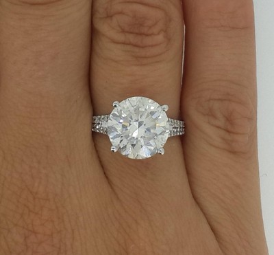 4.5 Ct Pave 4 Prong Round Cut Diamond Engagement Ring SI2 F White Gold 14k