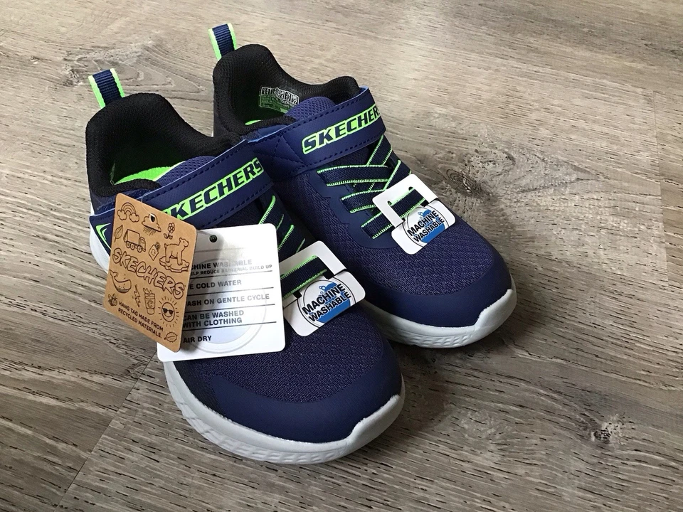 斯凯奇 Little Boy Microspec II 蓝色/绿色运动鞋 尺码 11 全新 403924L — 第 2/4 张图片