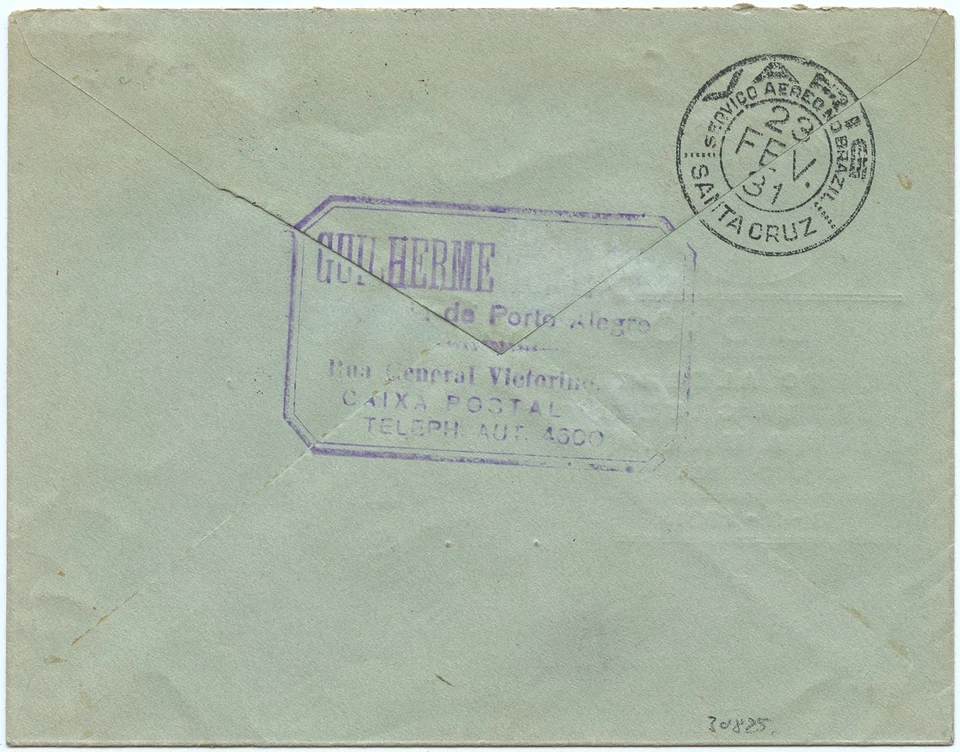 Brasilien 1931 First Flight Erstflug Varig Porto Alegro Santa Cruz/1350 - Bild 2 von 2