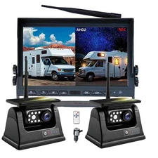 10.1" Wireless Monitor DVR 2x Solar Magnet Standby Reverse Camera For RV Trailer