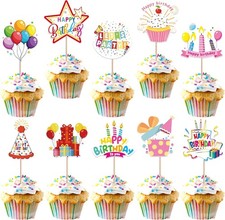 40 Pack Happy Birthday Cupcake Toppers Colorful Happy Birthday Cupcake Picks Hot