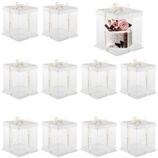 10 Pcs Clear Cake Boxes with Ribbon 7 x 7 x 8 Inch Tall Cake Carrier Box with...