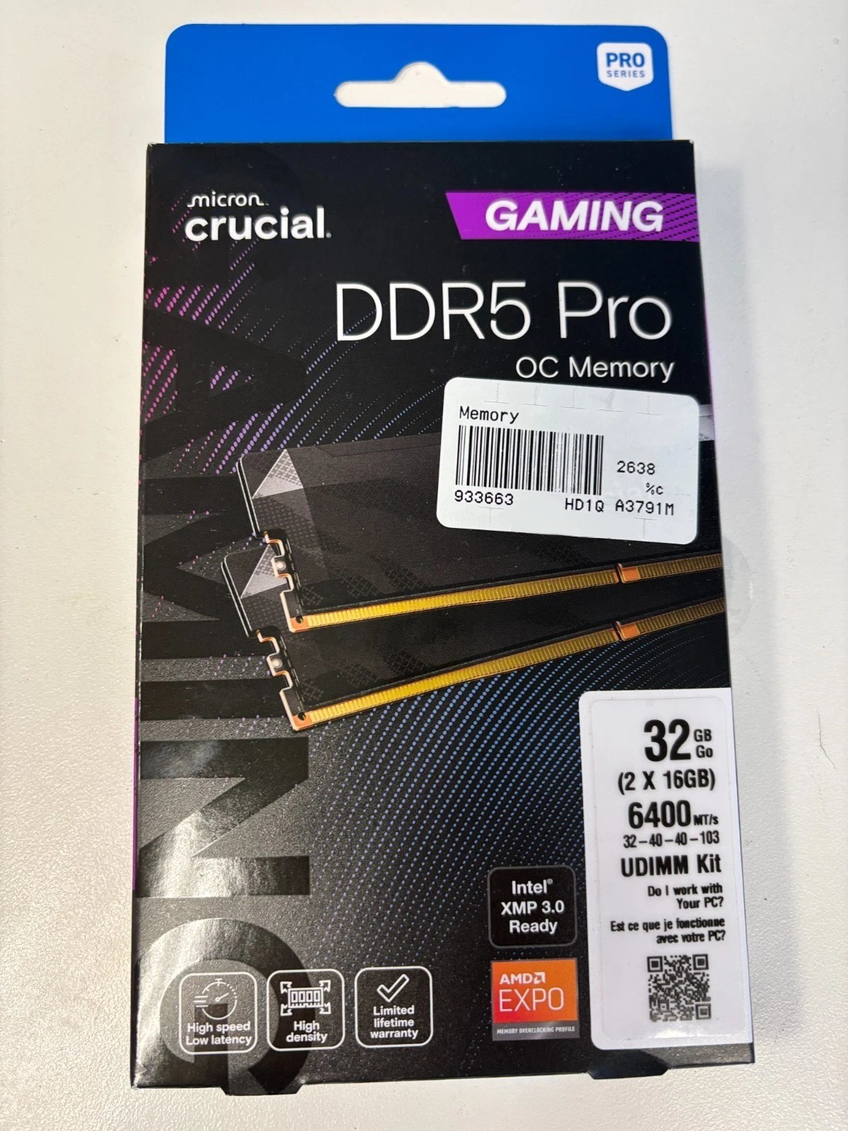 NEW Crucial Pro DDR5 RAM 32GB Kit (2x16GB) DDR5 6400 CL32 XMP & EXPO - BLACK