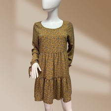 Wild Fable Ladies Mustard Yellow Floral Babydoll Ruffle Layers Dress Sz Medium