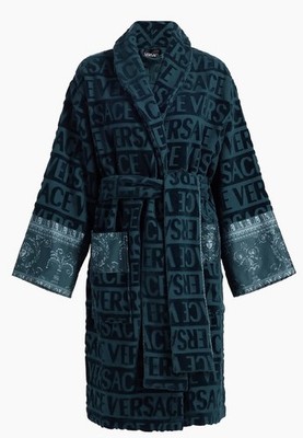 Versace Unisex I Heart Baroque Cotton bathrobe Petrol Blue Size M $575