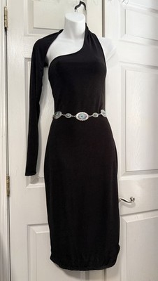 one shoulder cut-out back mini dress in black Cecilia Scarf-Detail A-Line Mini Dress in Black