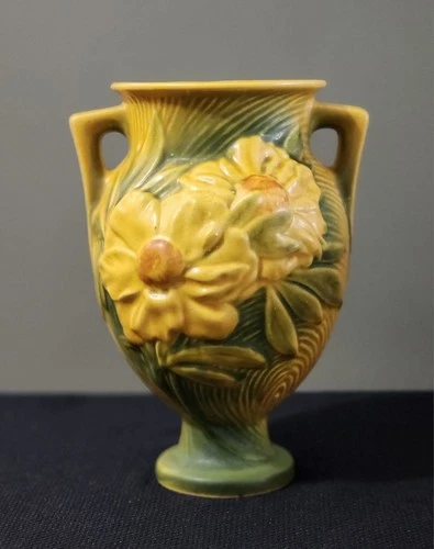 1942 Roseville Pottery Peony Floral Vase 169-8 Signed Vintage U.S.A.