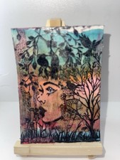 ACEO original art handmade mixed med Floral Crown Portrait #42 4/4  by Tehillah