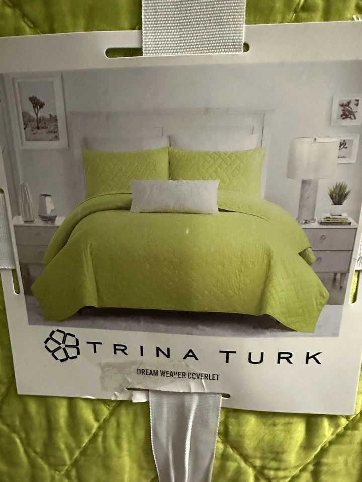 JUEGO DE COLCHAS TRINA TURK DREAM WEAVER 3p KING VERDE NUEVO $288 HERMOSO Muy Suave Foto 3 de 4