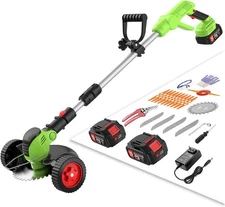 cordless 3-in-1 weed trimmer edger brush cutter & battery charger grass hedge