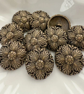 PEPPERLONELY 10PC Antiqued Bronze Leave Floral Metal Buttons with Shank 23mm 7/8 Inch