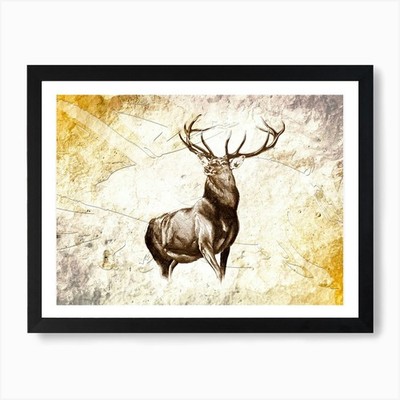 Ein Hirsch Reh Tier Kunst Illustration gerahmt Wandbild Poster Leinwanddruck Bild