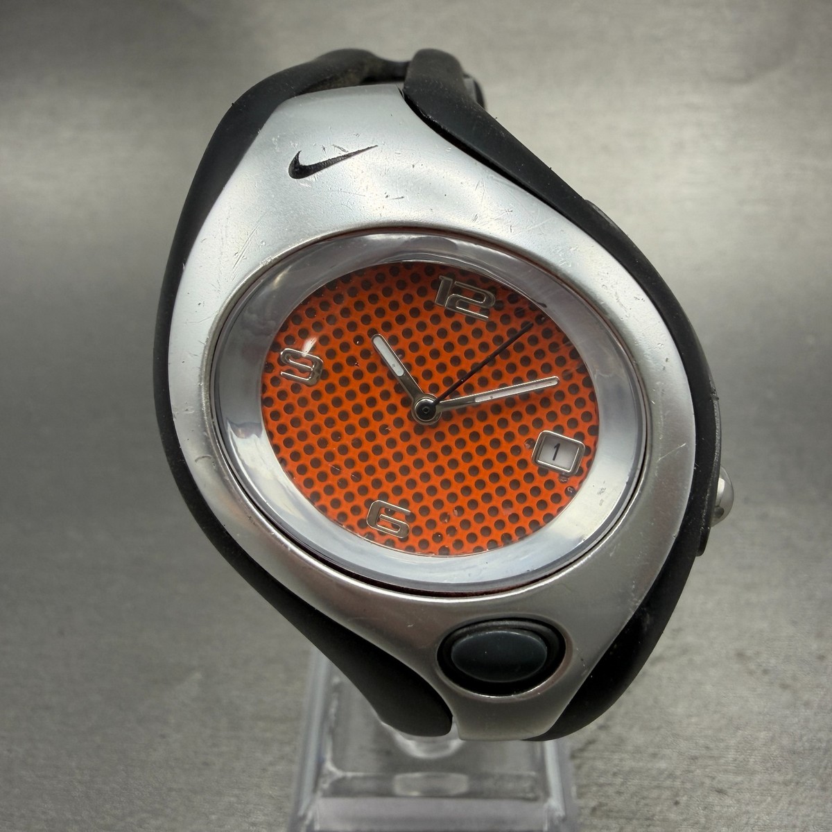 Nike Triax Swift Watch Men 41mm Orange Dial Silver Black Date