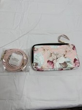Bandolier x Ceci Floral Crossbody Zip Pouch Wallet + Strap Pink Gold NWOT