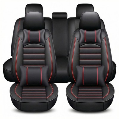 5-Seat Car Seat Covers Full Set Sporty PU LeatherWith Neck Back Pillows