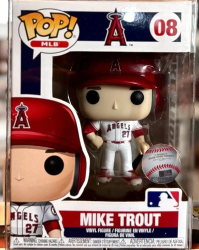 MIKE TROUT 08 Funko Pop MLB LOS ANGELES ANGELS White Jersey 2018 PROTECTOR MINT