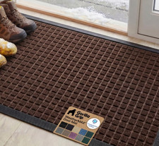 GORILLA GRIP WeatherMAX Door Mat, Indoor Outdoor, 47x35, Dark Brown Squares