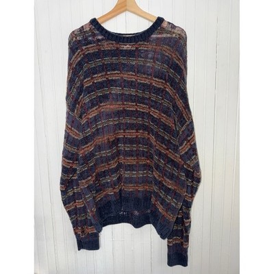 Vintage Geoffrey Beene Plaid Knit Sweater XXL Oversized Coaxial Grid Pullover