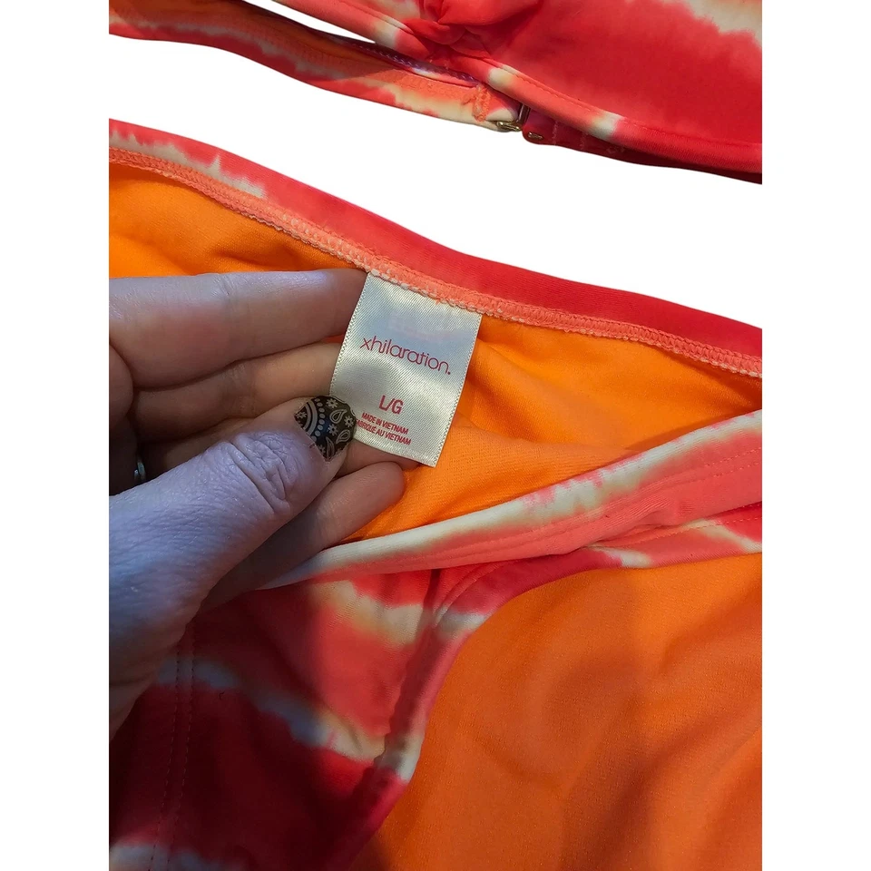 Xhilaration Womens Sz L Bikini Swimsuit Set Pink Tiedye Print Padded Top - Image 3 of 4